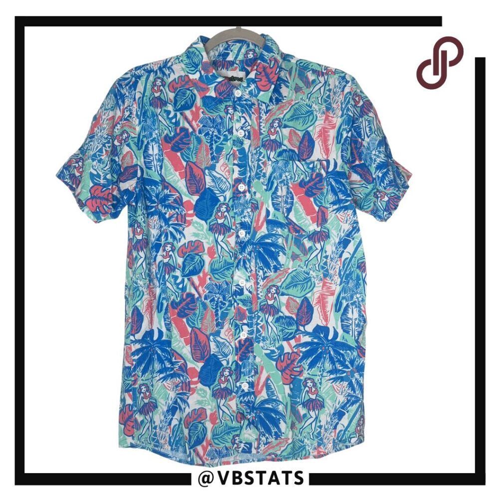 Tipsy Elves Men's Island Breeze Short‎ Sleeve Hawaiian Shirt Multicolor Small